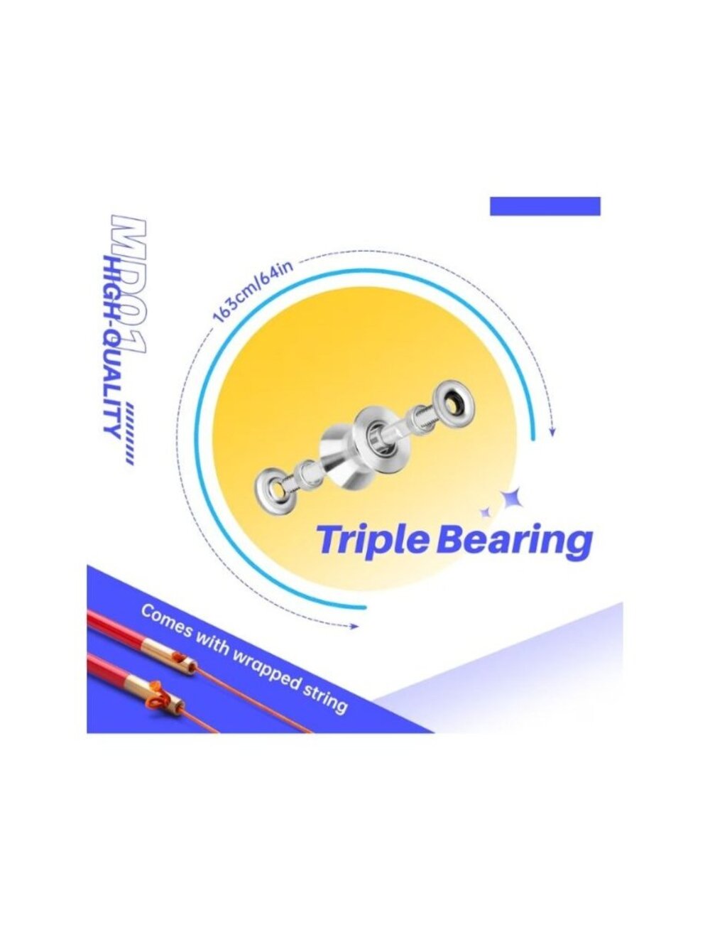 MAGICYOYO Pro Triple Bearing Diabolo Yoyo Set 5 Inch Blue Carbon Sticks Strings - Picture 6 of 13